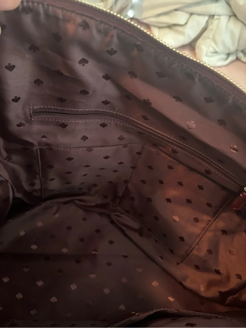 kate spade burgundy tote with white floral print